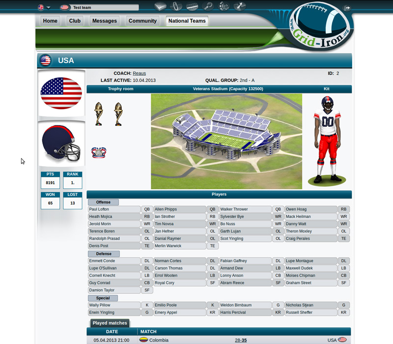 GridIron - Free online American football manager game